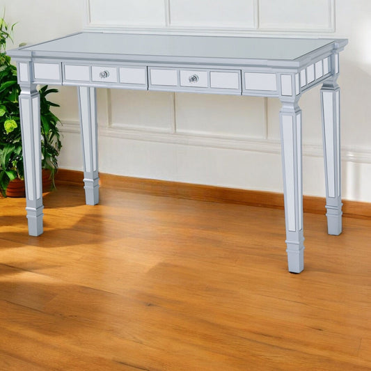 Silver Mirrored Writing Desk with Drawers - Homeroots