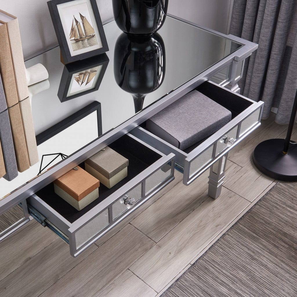 Silver Mirrored Writing Desk with Drawers - Homeroots