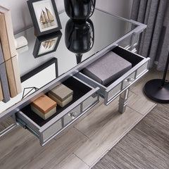 Silver Mirrored Writing Desk with Drawers - Homeroots