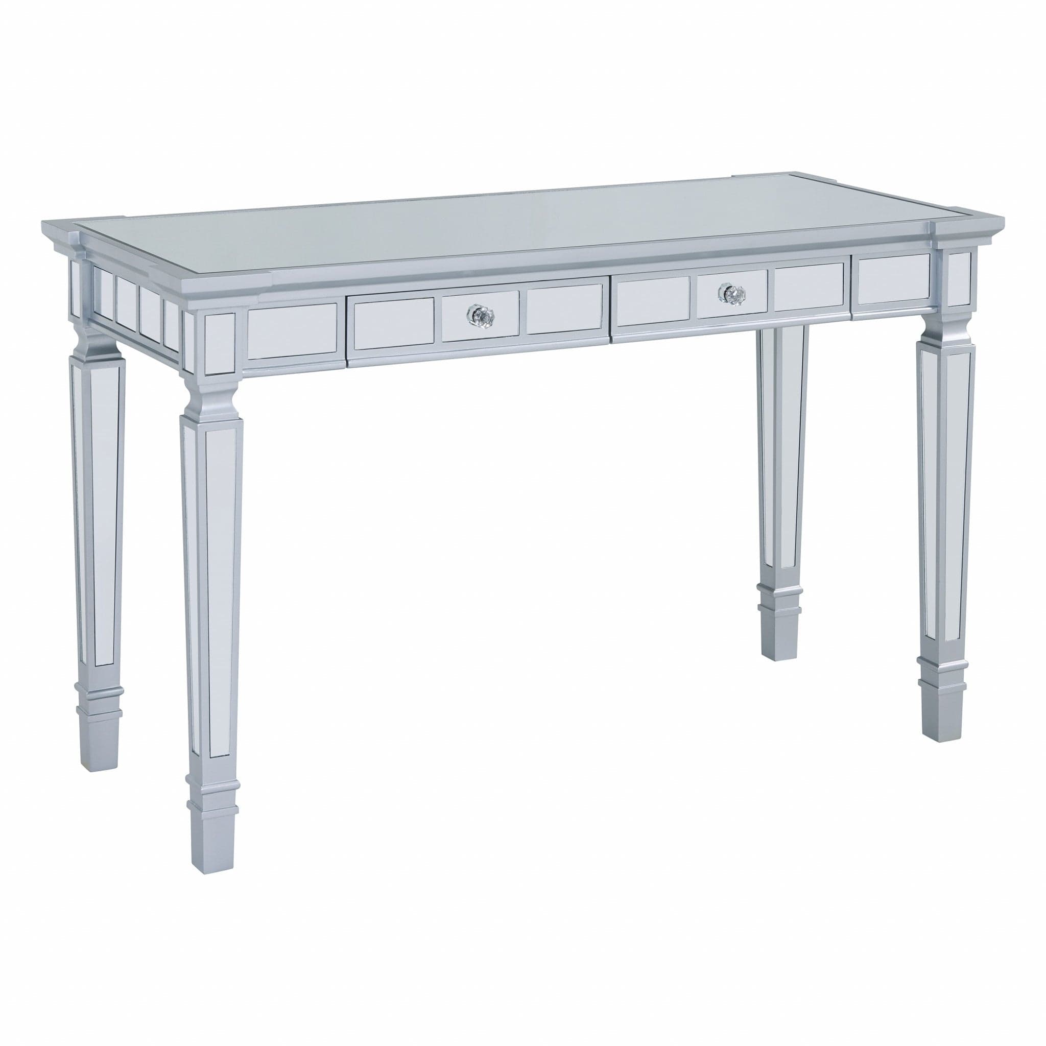 Silver Mirrored Writing Desk with Drawers - Homeroots