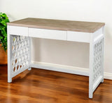 43" Natural And White Writing Desk With Three Drawers - Homeroots