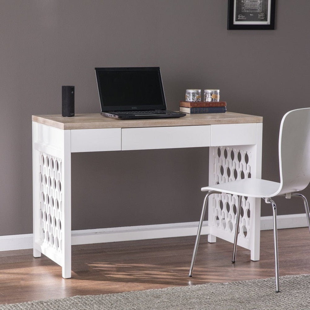 43" Natural And White Writing Desk With Three Drawers - Homeroots - Flyclothing LLC