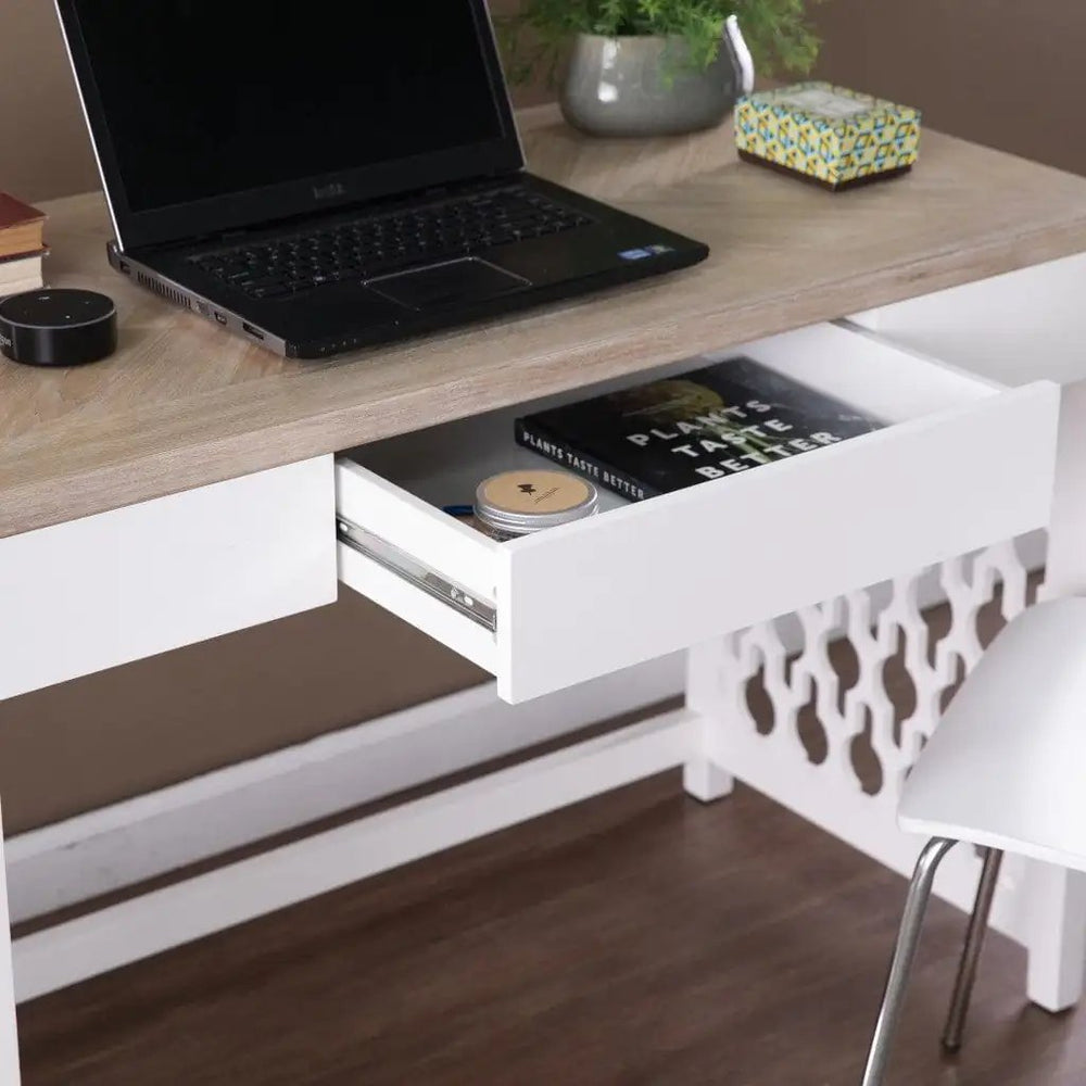 43" Natural And White Writing Desk With Three Drawers - Homeroots - Flyclothing LLC