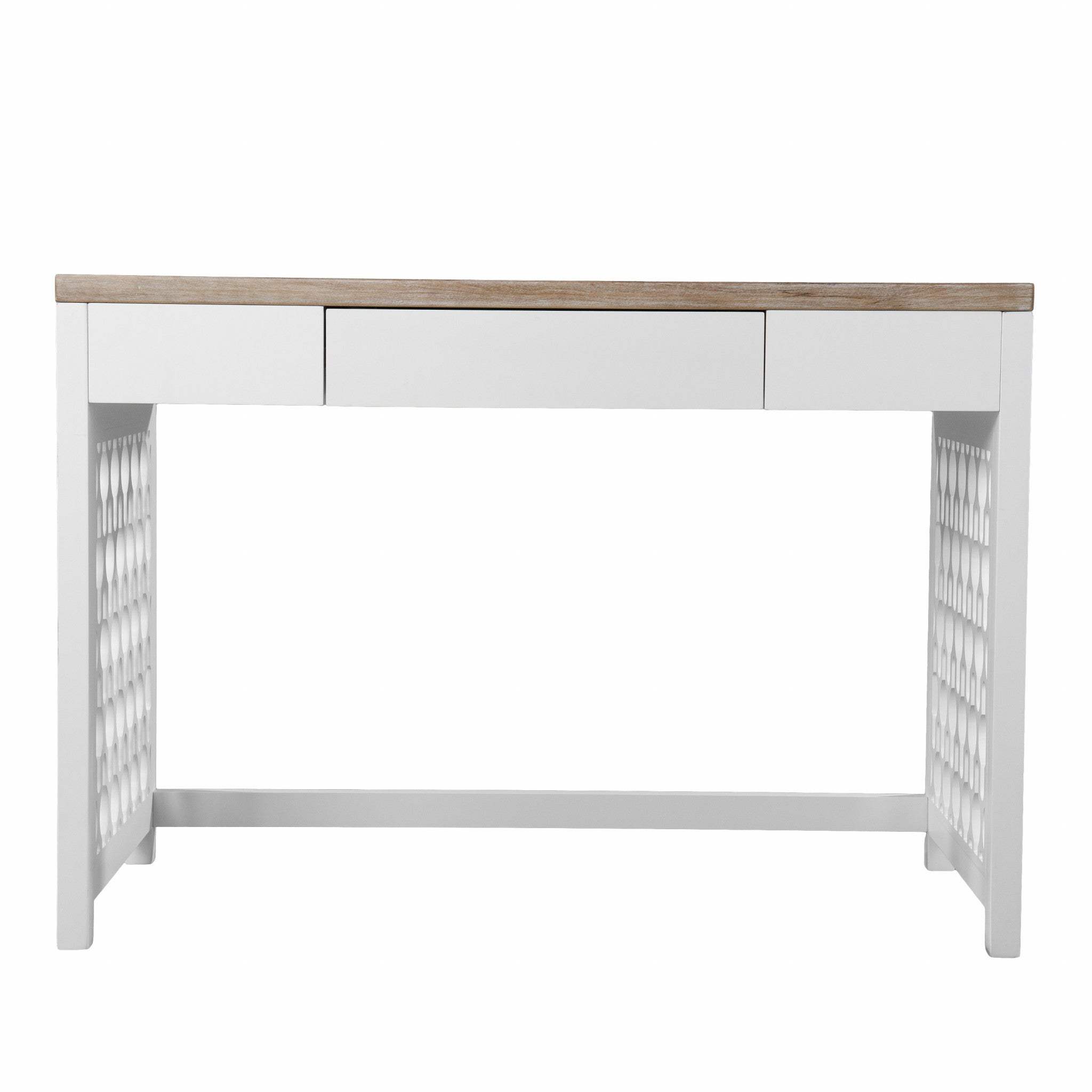 43" Natural And White Writing Desk With Three Drawers - Homeroots - Flyclothing LLC