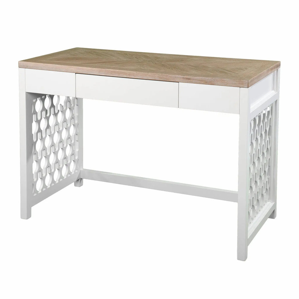 43" Natural And White Writing Desk With Three Drawers - Homeroots - Flyclothing LLC