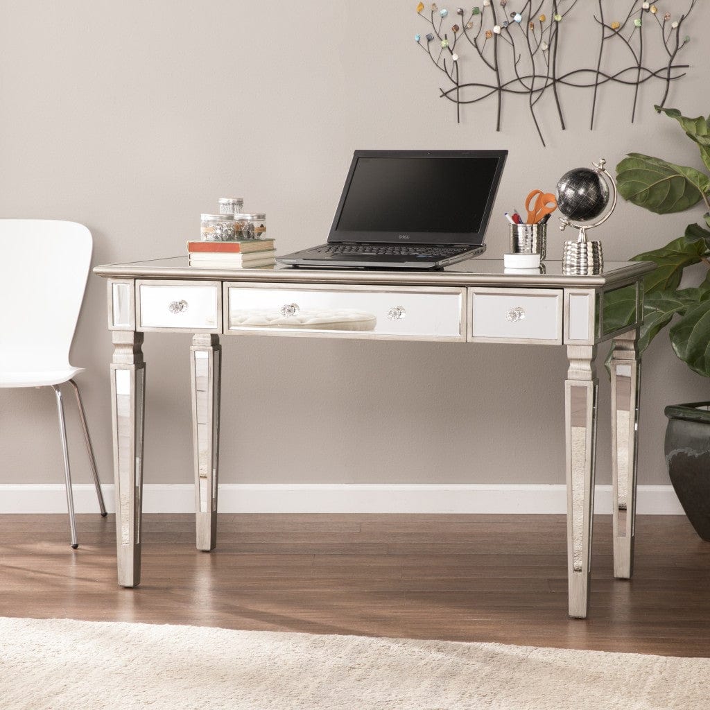 Silver Matte Mirrored Writing Desk - Homeroots