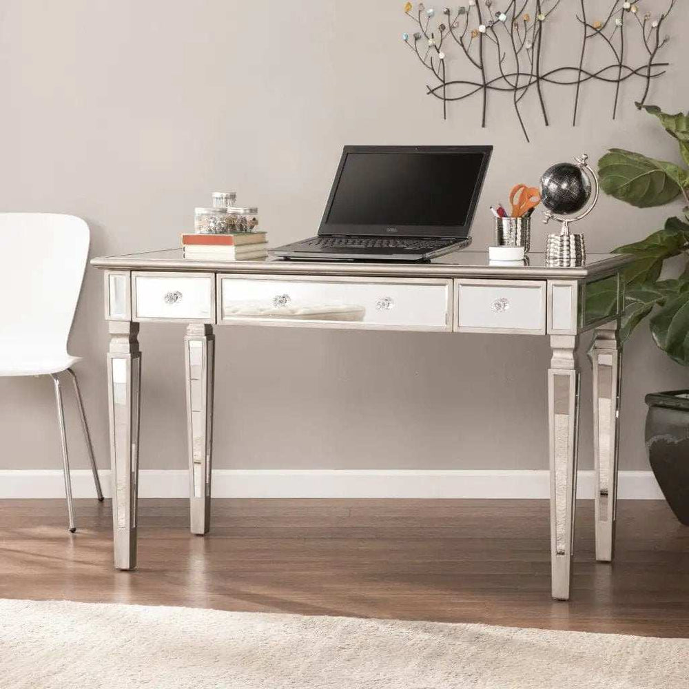 Silver Matte Mirrored Writing Desk - Homeroots - Flyclothing LLC