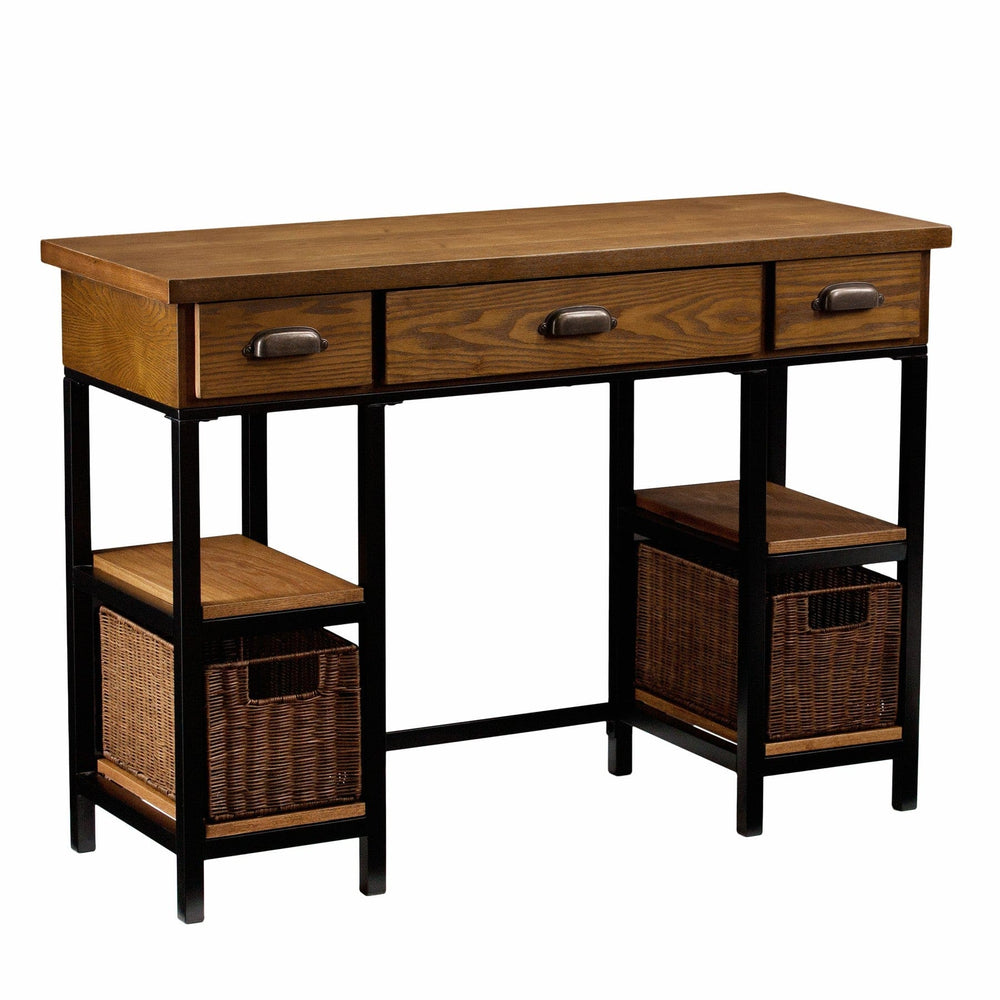 42" Gray And Black Writing Desk With Three Drawers - Homeroots