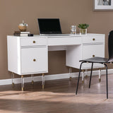 55" White Writing Desk With Four Drawers - Homeroots - Flyclothing LLC