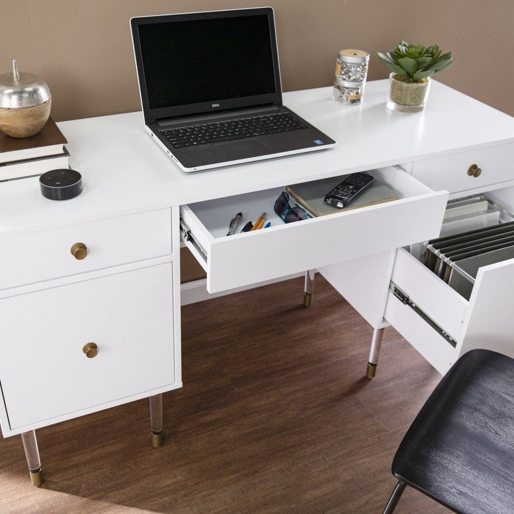 55" White Writing Desk With Four Drawers - Homeroots - Flyclothing LLC