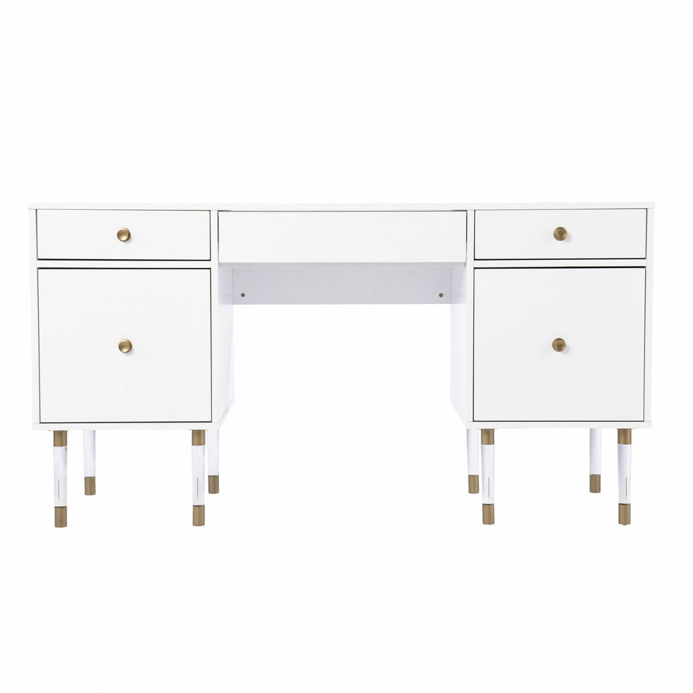 55" White Writing Desk With Four Drawers - Homeroots