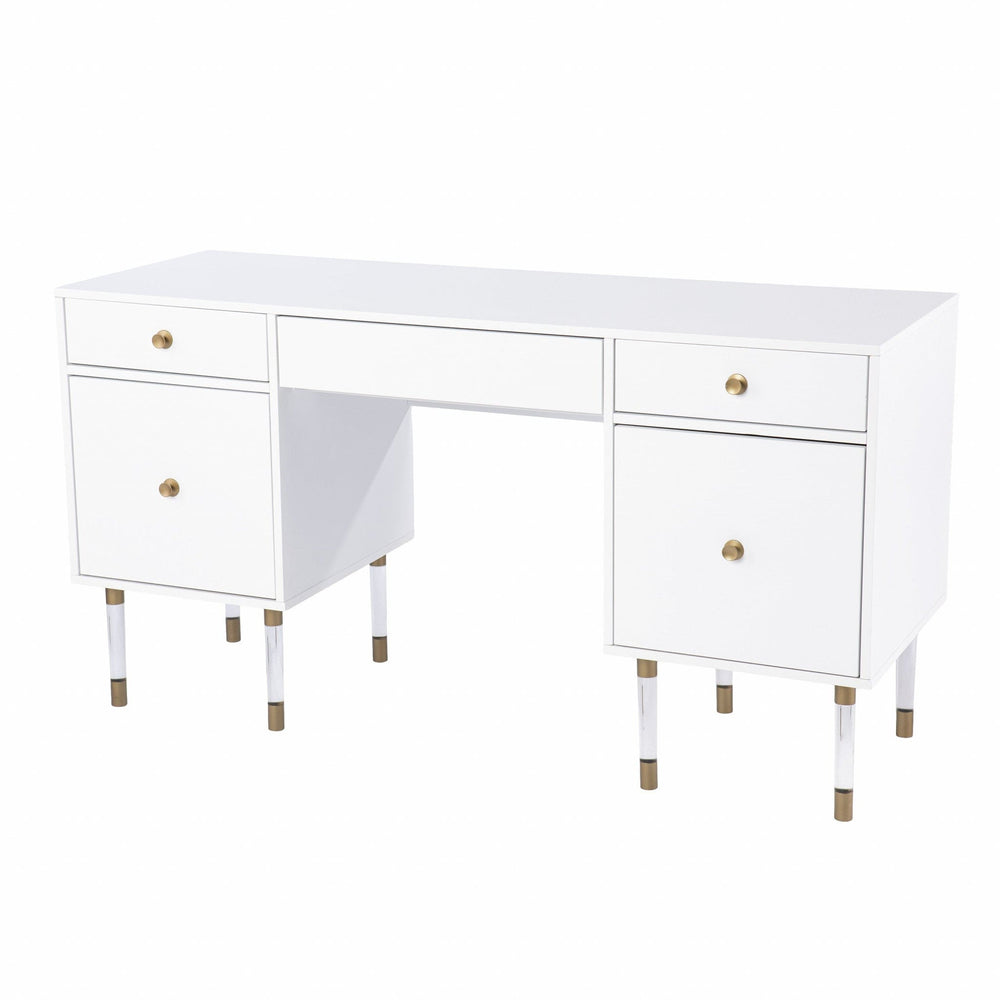 55" White Writing Desk With Four Drawers - Homeroots - Flyclothing LLC