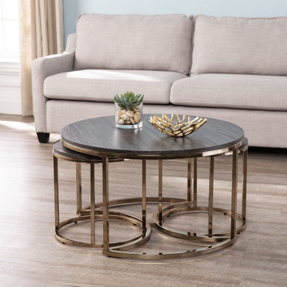 32" Champagne And Charcoal Manufactured Wood And Metal With Iron Round Coffee Table - Homeroots - Flyclothing LLC