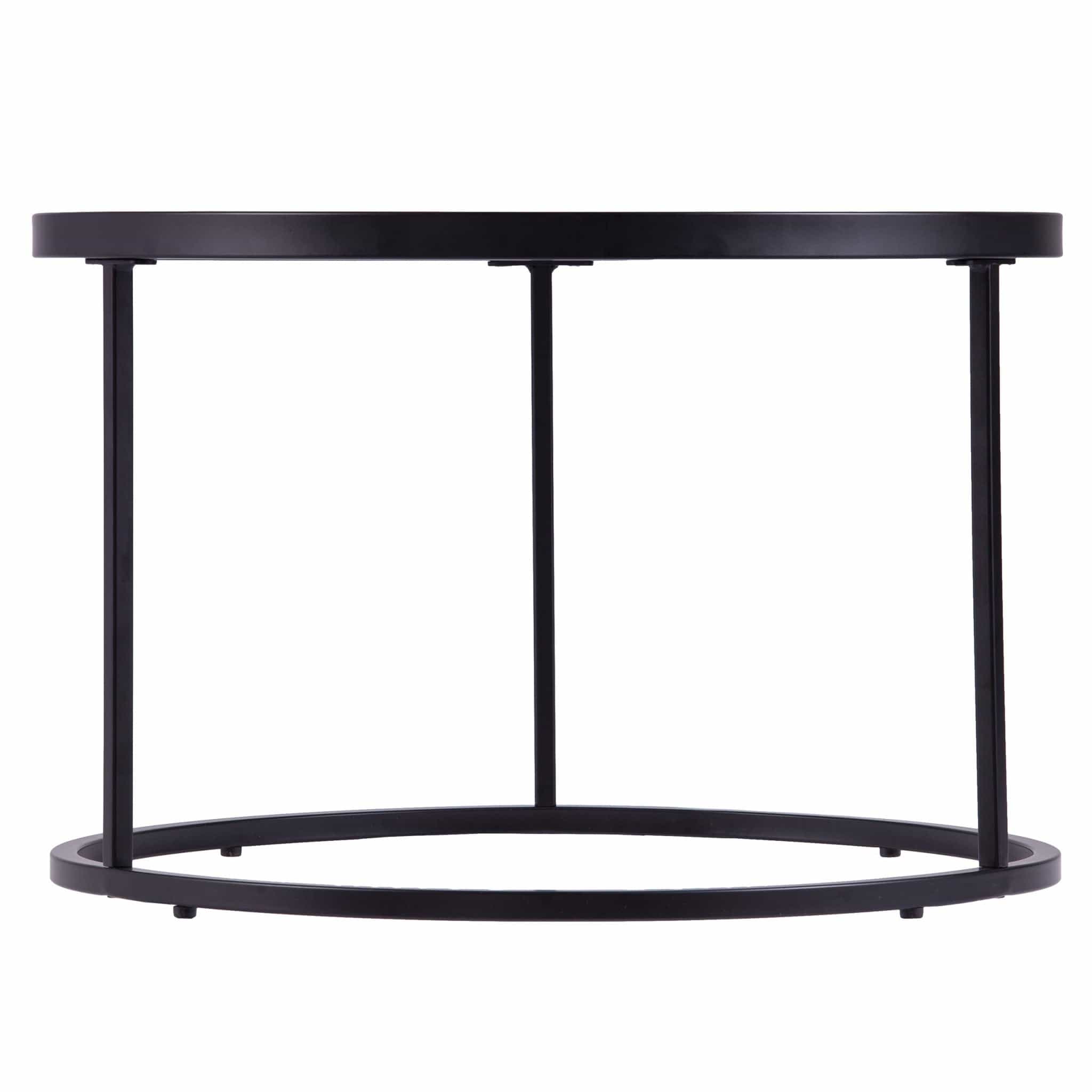 Set of Two Black And Silver Mirrored Round Nested Coffee Table Set - Homeroots