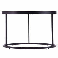 Set of Two Black And Silver Mirrored Round Nested Coffee Table Set - Homeroots