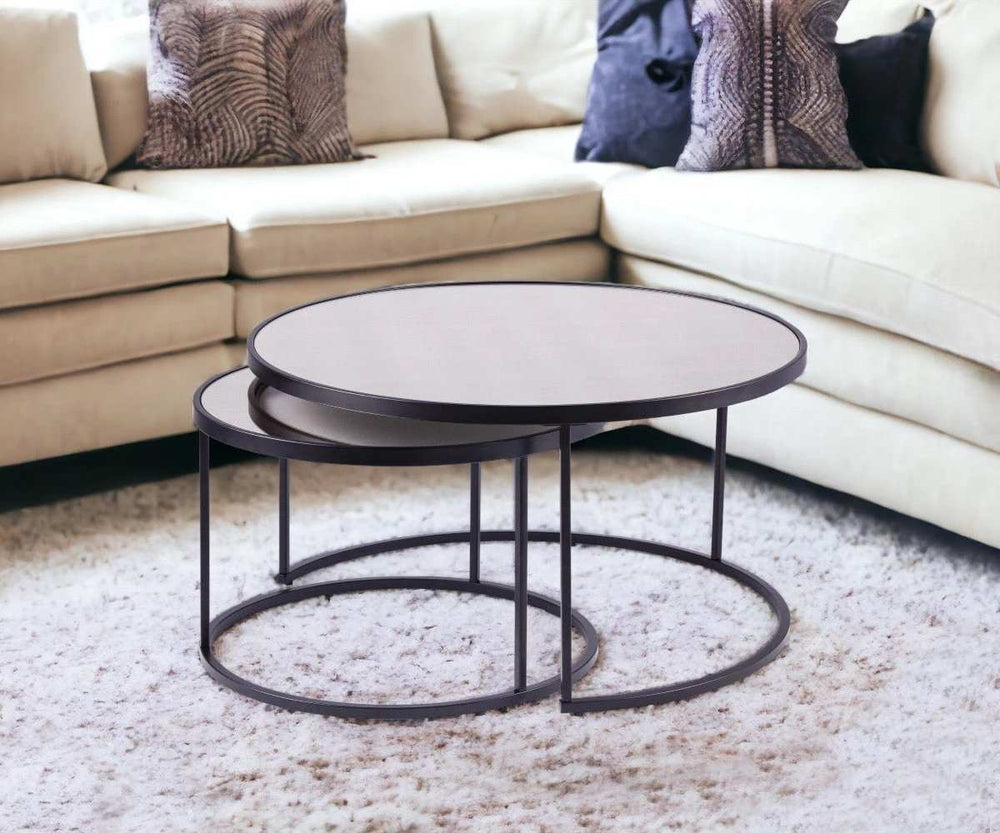 Set of Two Black And Silver Mirrored Round Nested Coffee Table Set - Homeroots - Flyclothing LLC