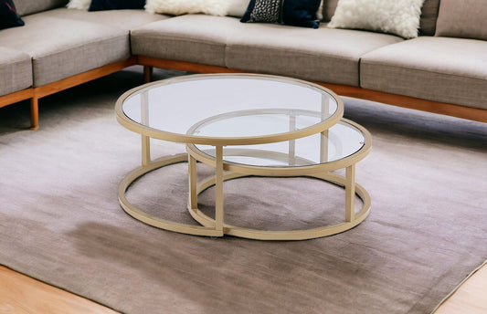 Set of Two Gold Glass Round Nested Coffee Tables - Homeroots