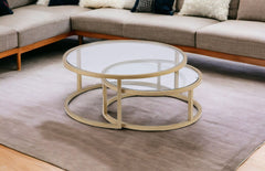 Set of Two Gold Glass Round Nested Coffee Tables - Homeroots