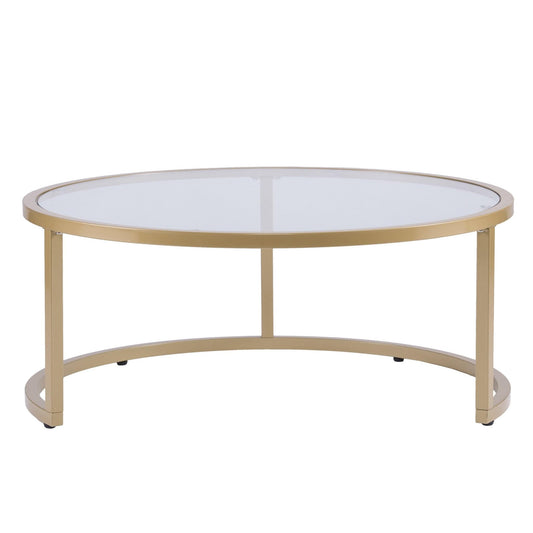 Set of Two Gold Glass Round Nested Coffee Tables - Homeroots