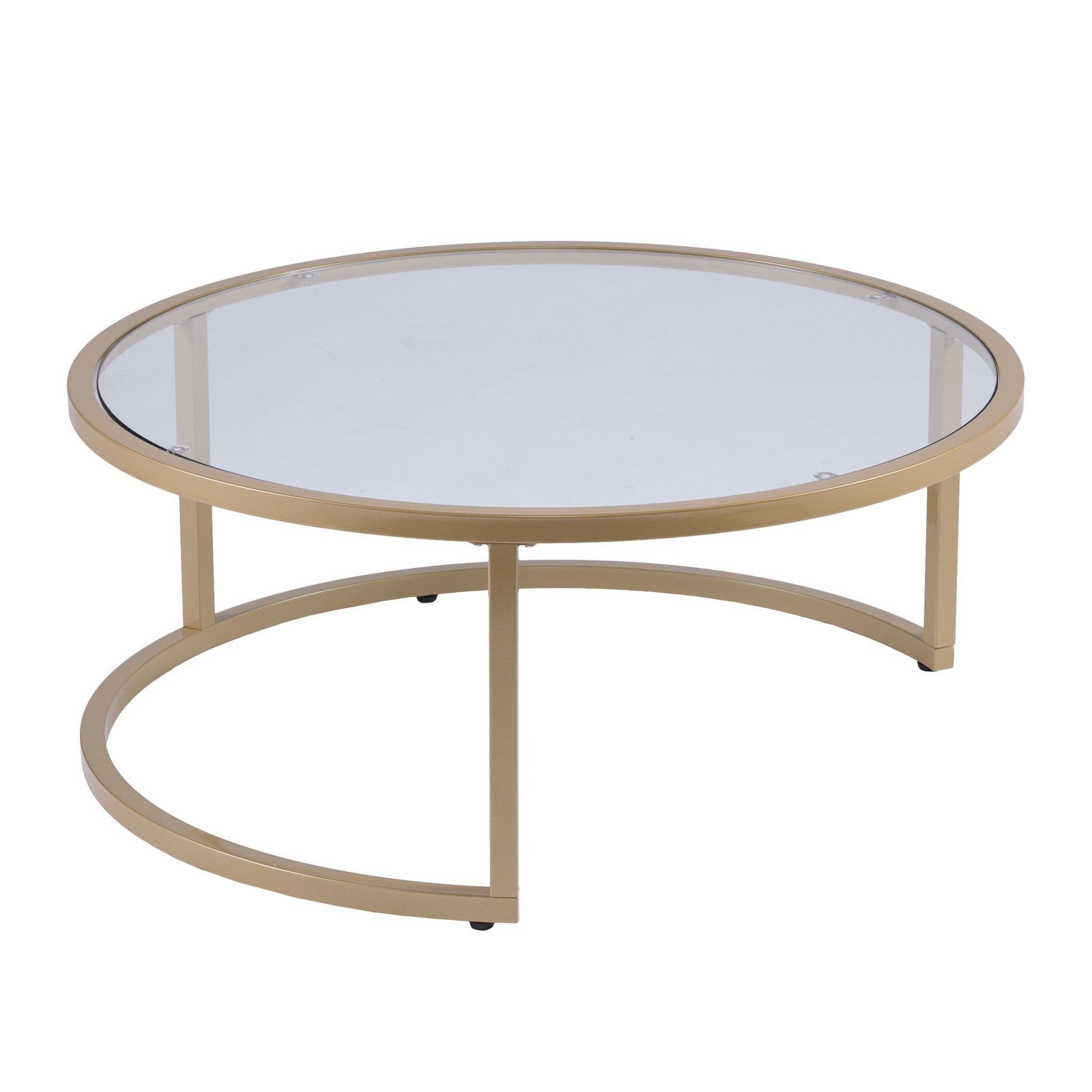 Set of Two Gold Glass Round Nested Coffee Tables - Homeroots