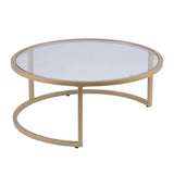 Set of Two Gold Glass Round Nested Coffee Tables - Homeroots