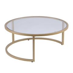 Set of Two Gold Glass Round Nested Coffee Tables - Homeroots