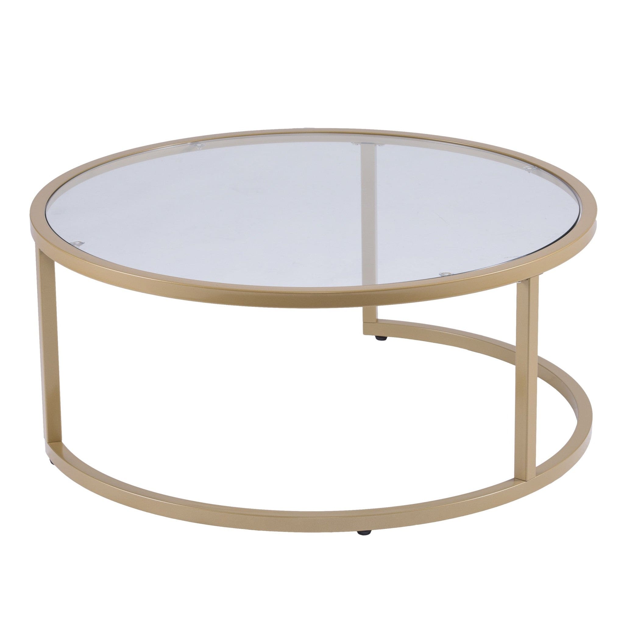 Set of Two Gold Glass Round Nested Coffee Tables - Homeroots