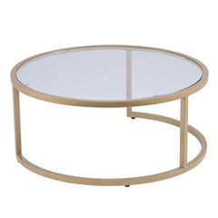 Set of Two Gold Glass Round Nested Coffee Tables - Homeroots