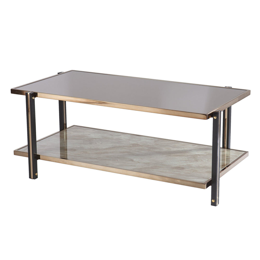 43" Champagne Mirrored And Metal Rectangular Mirrored Coffee Table - Homeroots - Flyclothing LLC