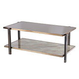 43" Champagne Mirrored And Metal Rectangular Mirrored Coffee Table - Homeroots