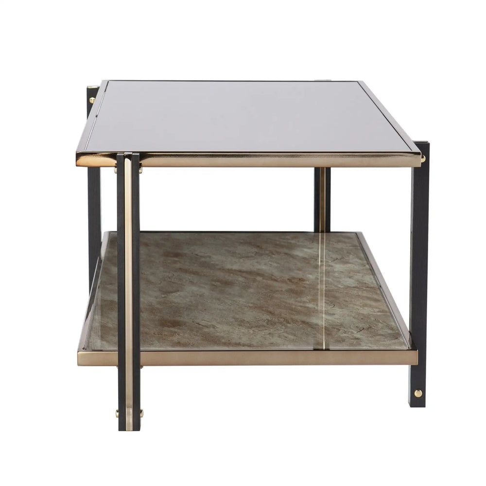 43" Champagne Mirrored And Metal Rectangular Mirrored Coffee Table - Homeroots - Flyclothing LLC