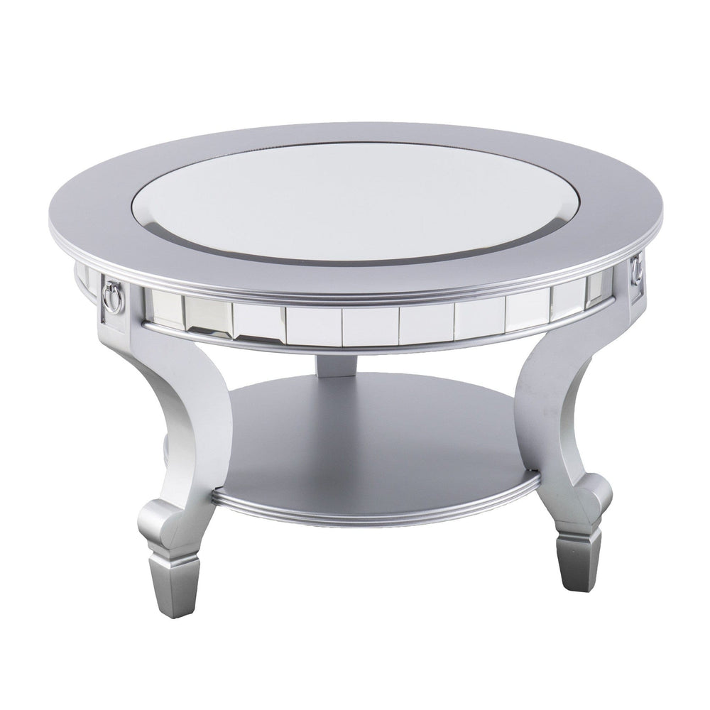 29" Silver Mirrored And Metal Round Mirrored Coffee Table - Homeroots
