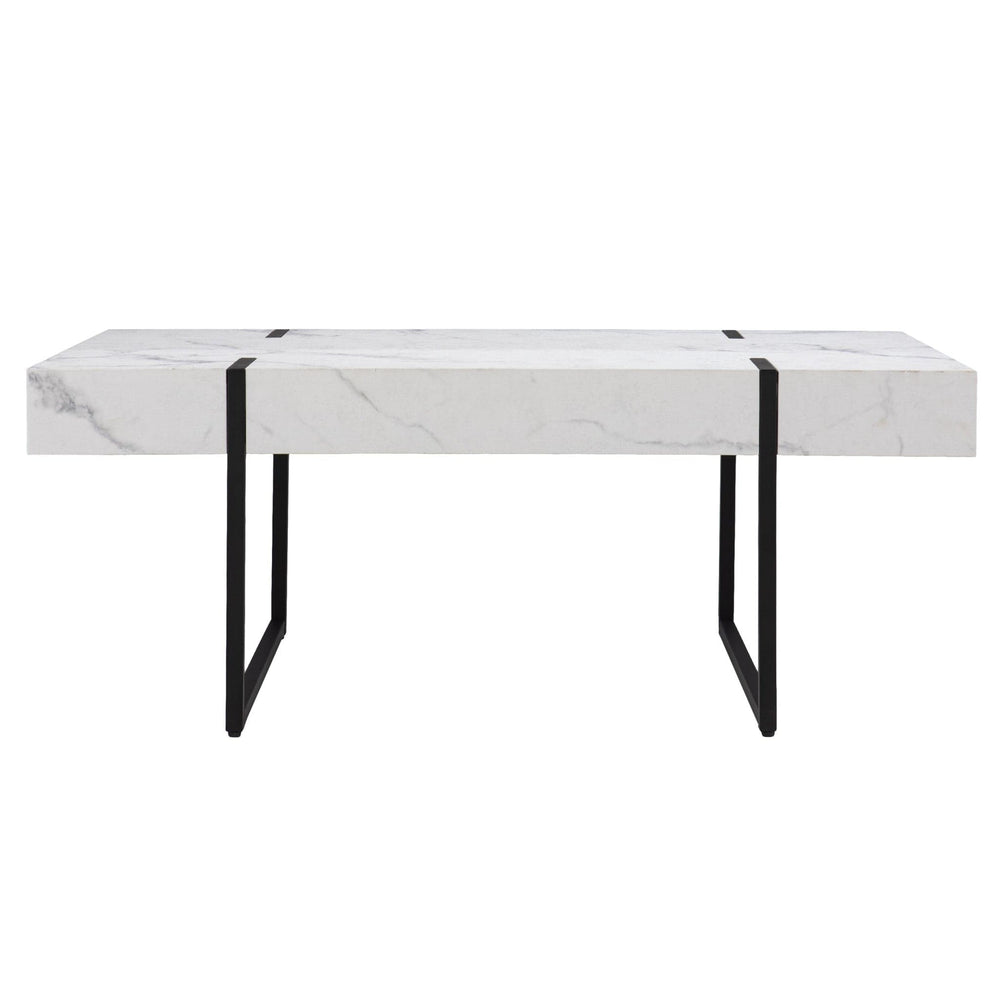 43" White And Black Faux Marble And Metal With Iron Coffee Table - Homeroots