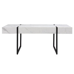43" White And Black Faux Marble And Metal With Iron Coffee Table
