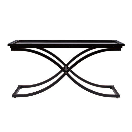 42" Black Glass And Metal Rectangular Coffee Table