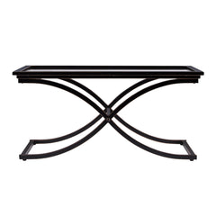 42" Black Glass And Metal Rectangular Coffee Table