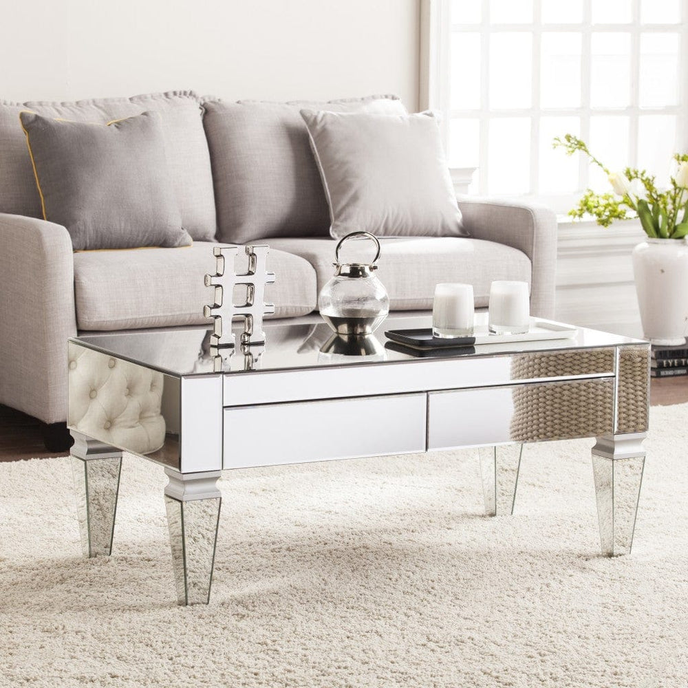 41" Silver Glass With Iron Mirrored Coffee Table - Homeroots - Flyclothing LLC