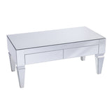 41" Silver Glass With Iron Mirrored Coffee Table - Homeroots