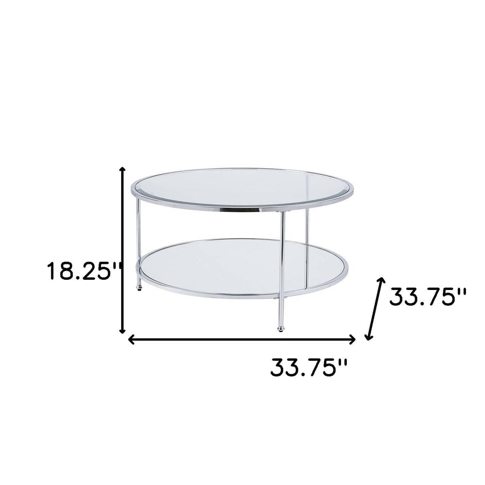 34" Chrome Glass And Metal Round Mirrored Coffee Table - Homeroots - Flyclothing LLC