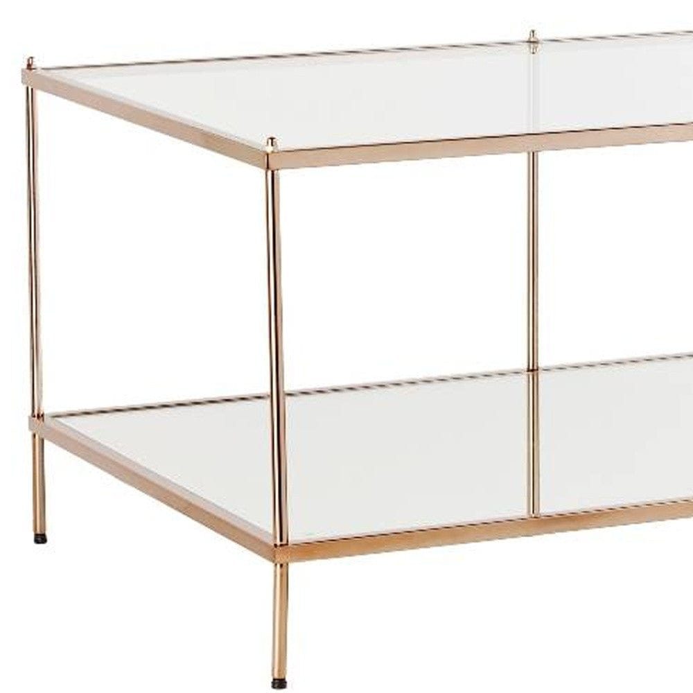 42" Gold Glass And Metal Rectangular Mirrored Coffee Table - Homeroots - Flyclothing LLC