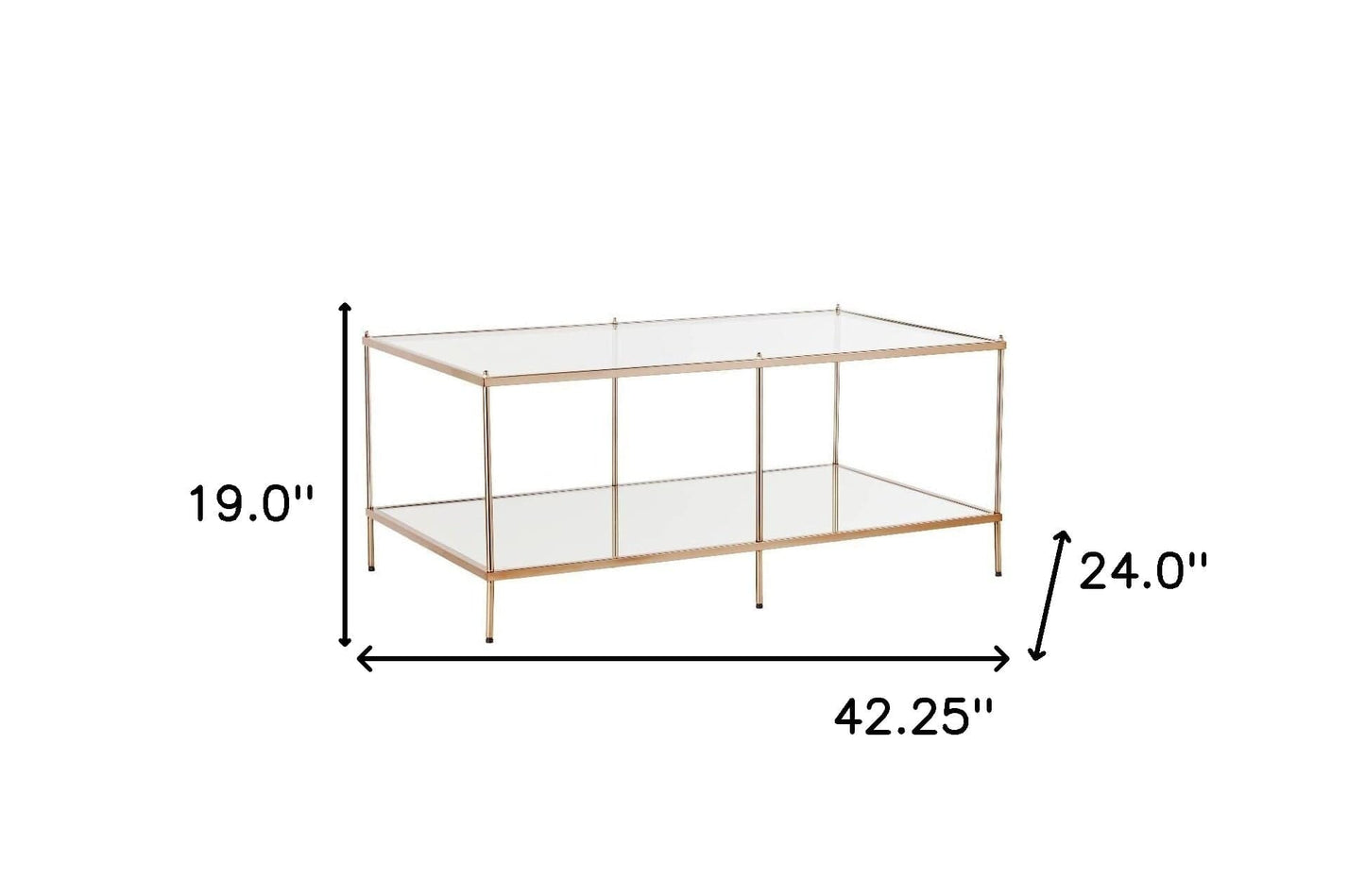 42" Gold Glass And Metal Rectangular Mirrored Coffee Table - Homeroots - Flyclothing LLC