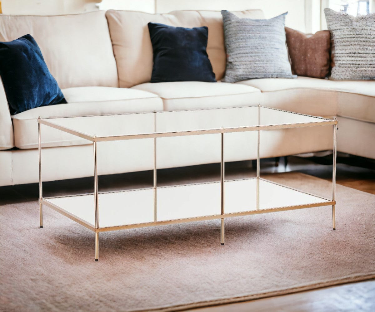 42" Gold Glass And Metal Rectangular Mirrored Coffee Table - Homeroots - Flyclothing LLC