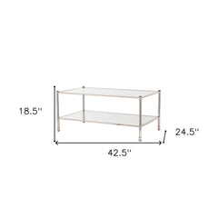 43" Silver Mirrored And Metal Rectangular Mirrored Coffee Table