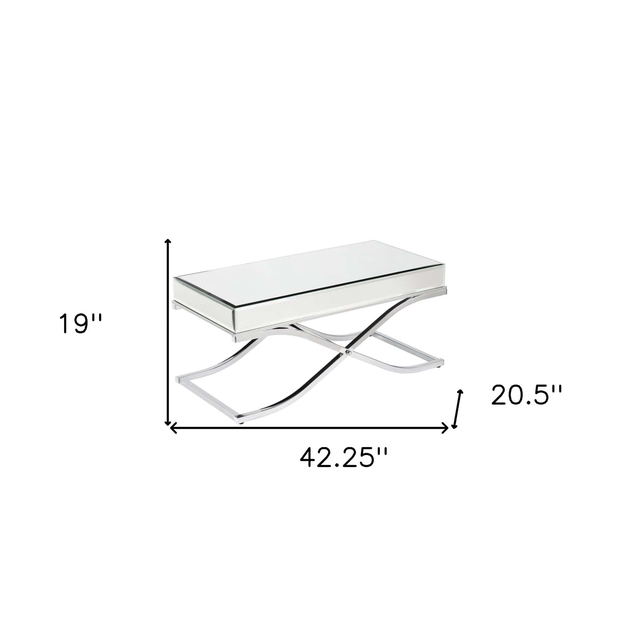 42" Silver Mirrored And Metal Rectangular Mirrored Coffee Table - Homeroots - Flyclothing LLC