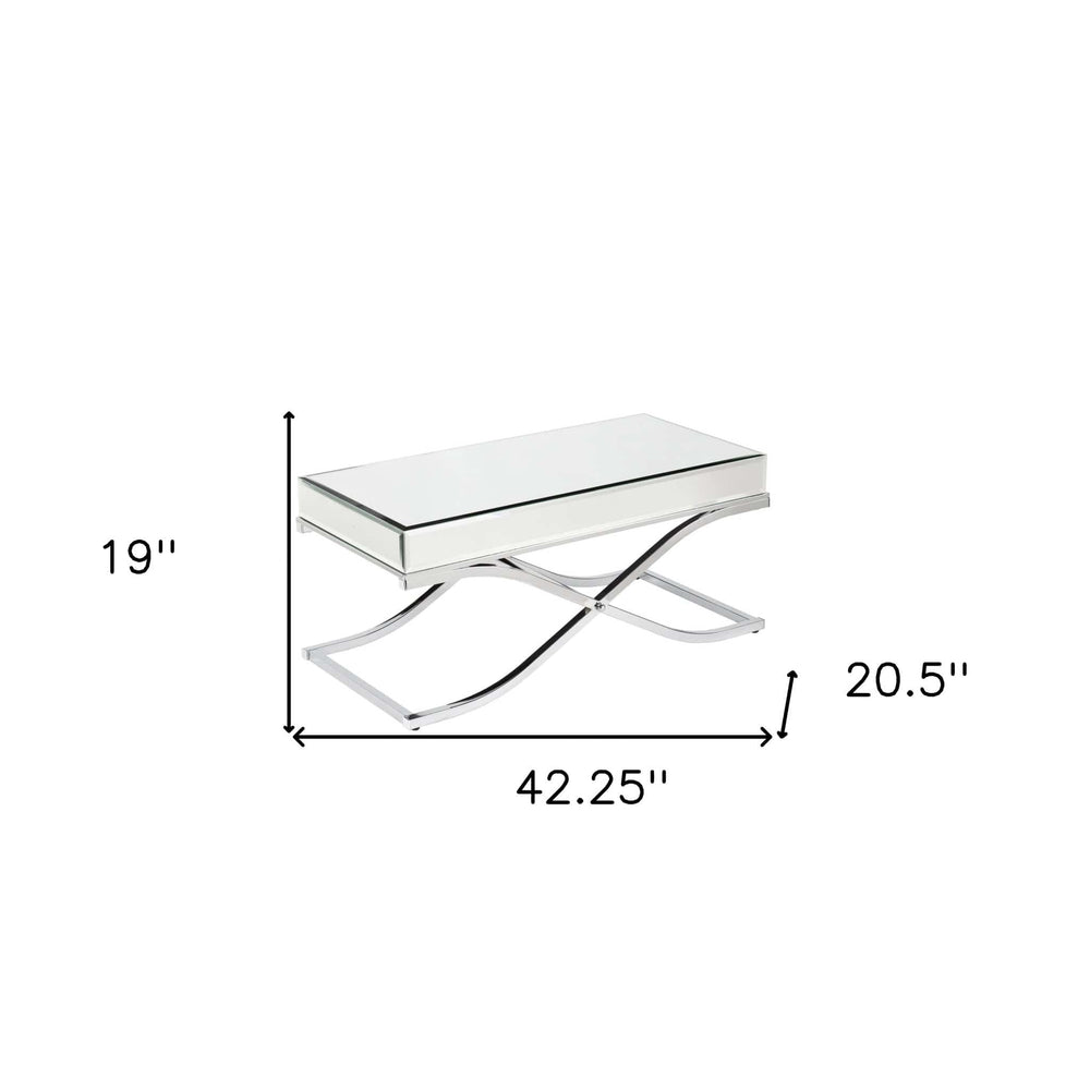 42" Silver Mirrored And Metal Rectangular Mirrored Coffee Table - Homeroots - Flyclothing LLC
