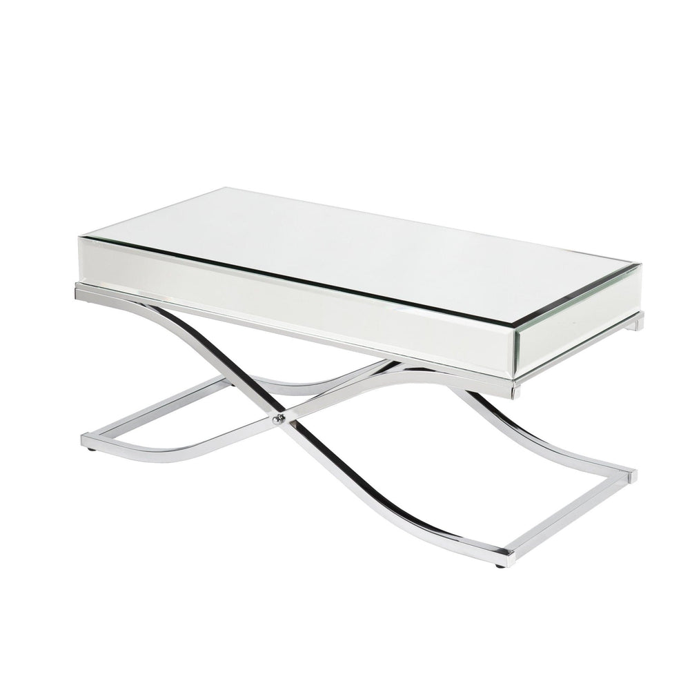 42" Silver Mirrored And Metal Rectangular Mirrored Coffee Table - Homeroots - Flyclothing LLC