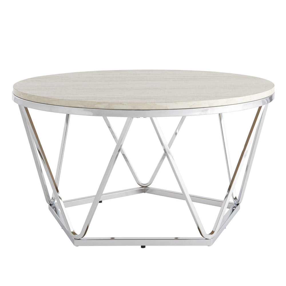 33" Silver Manufactured Wood And Metal Round Coffee Table - Homeroots