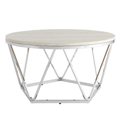 33" Silver Manufactured Wood And Metal Round Coffee Table