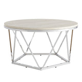 33" Silver Manufactured Wood And Metal Round Coffee Table - Homeroots