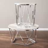 33" Silver Manufactured Wood And Metal Round Coffee Table - Homeroots - Flyclothing LLC